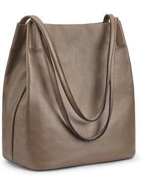 Women's Khaki Soft Genuine Leather Totes Purses with Top Magnetic Snap Closure